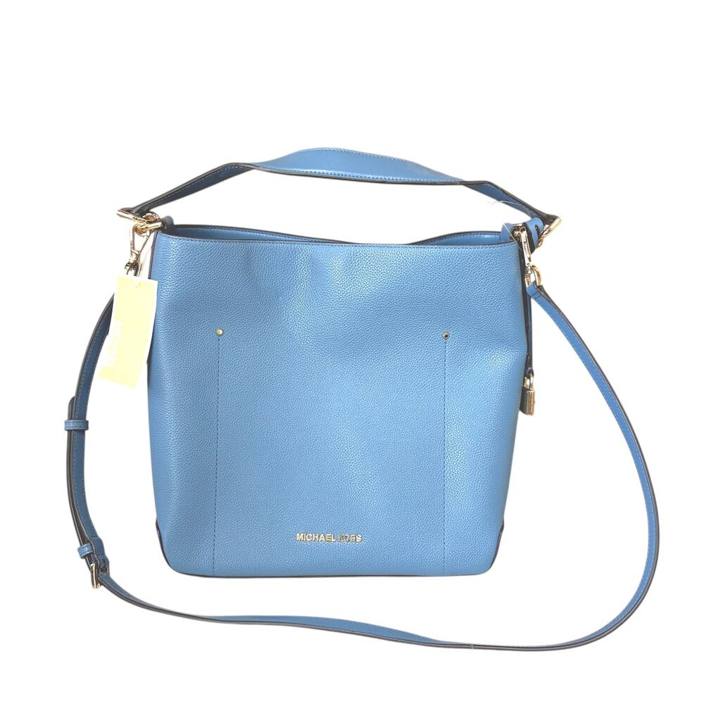 NWT Michael Kors Hayes Large Bucket Shoulder‎ Leather Bag Denim Color